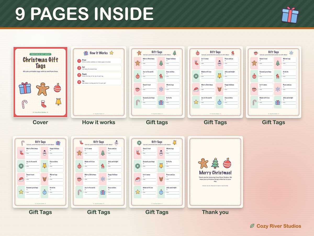 Christmas Gift Tags Printable: 48 Cute Holiday Tags, image 2