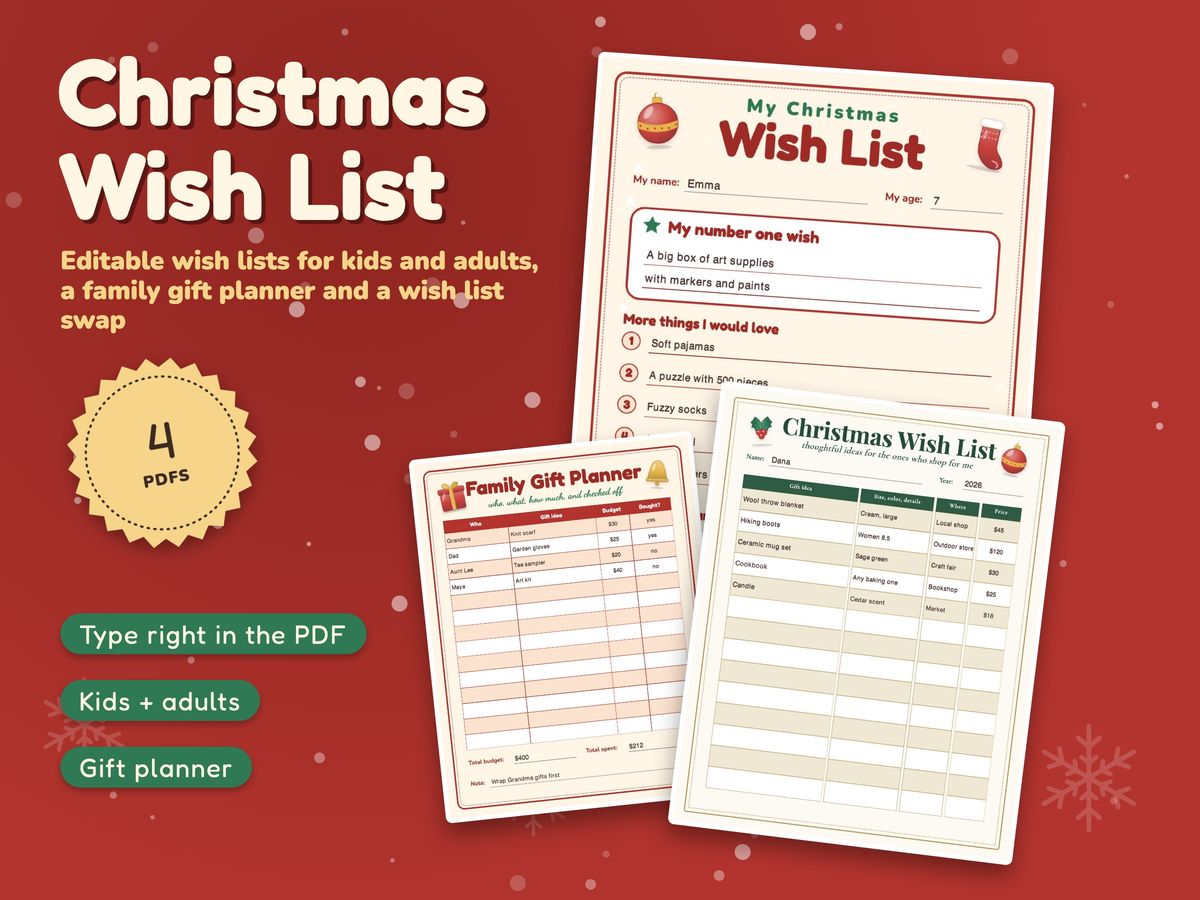 Christmas Wish List Printable: Kids, Adults and Family Gift Planner, image 1