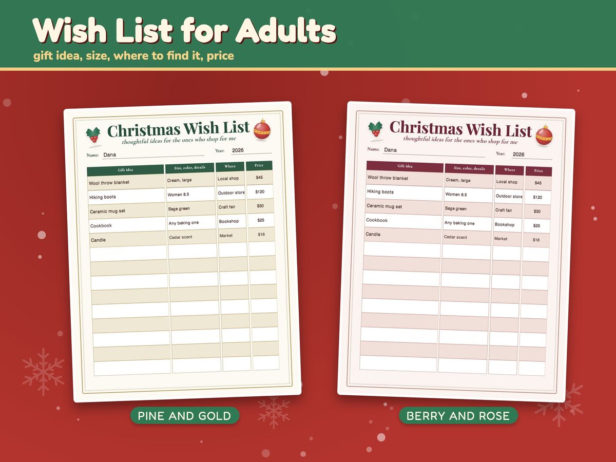 Christmas Wish List Printable: Kids, Adults and Family Gift Planner, image 3