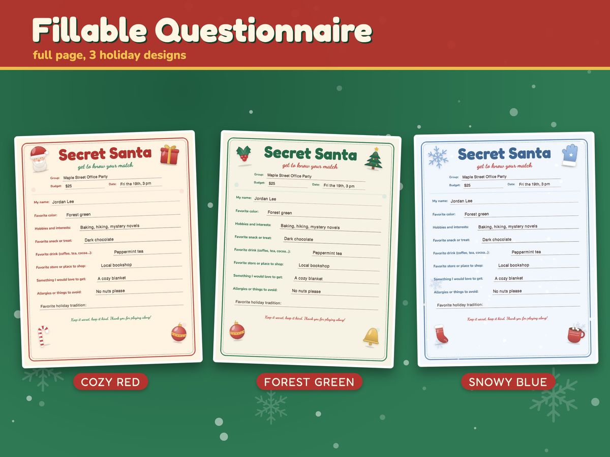 Secret Santa Questionnaire and Gift Exchange Set, image 2