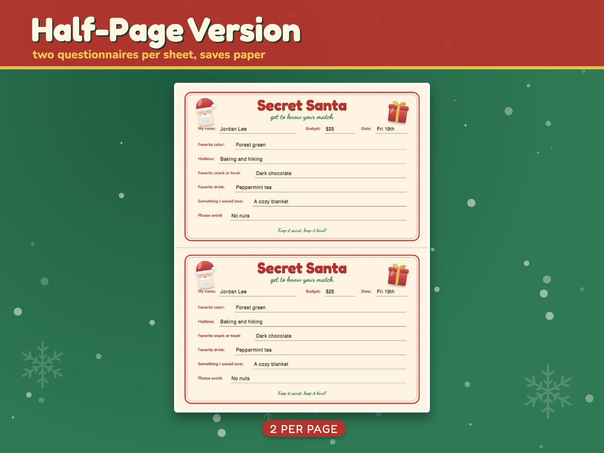 Secret Santa Questionnaire and Gift Exchange Set, image 3